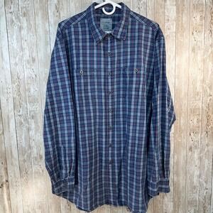LL Bean Mens XL Tall Plaid Button Up Shirt Long Sleeve Navy‎ Blue Red White